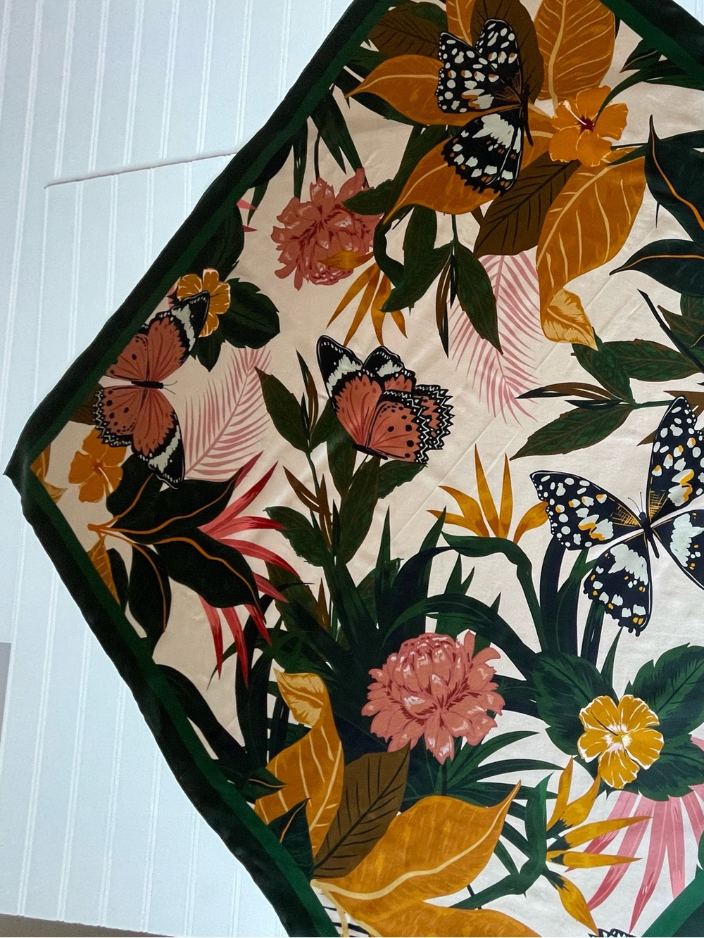 Curlfriend Collective Hair Scarf Large Green Women Botanical Silk Butterfly D026 - Picture 6 of 13
